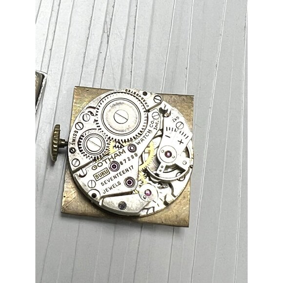 Gotham Suku Watch Swiss Mechanical Tank Vintage Gold Brown Leather Band 22mm - Picture 7 of 15